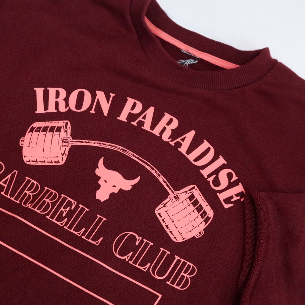 Under Armour Project Rock SS Sweatshirt Mens L Maroon Iron Paradise Barbell Club - Picture 3 of 11